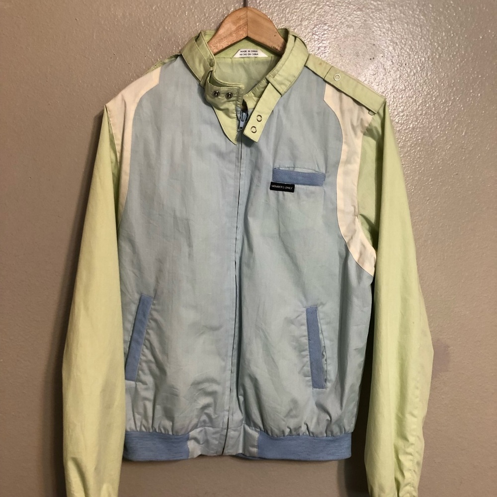 Vintage Members Only Jacket with Blue and Green Accents Medium